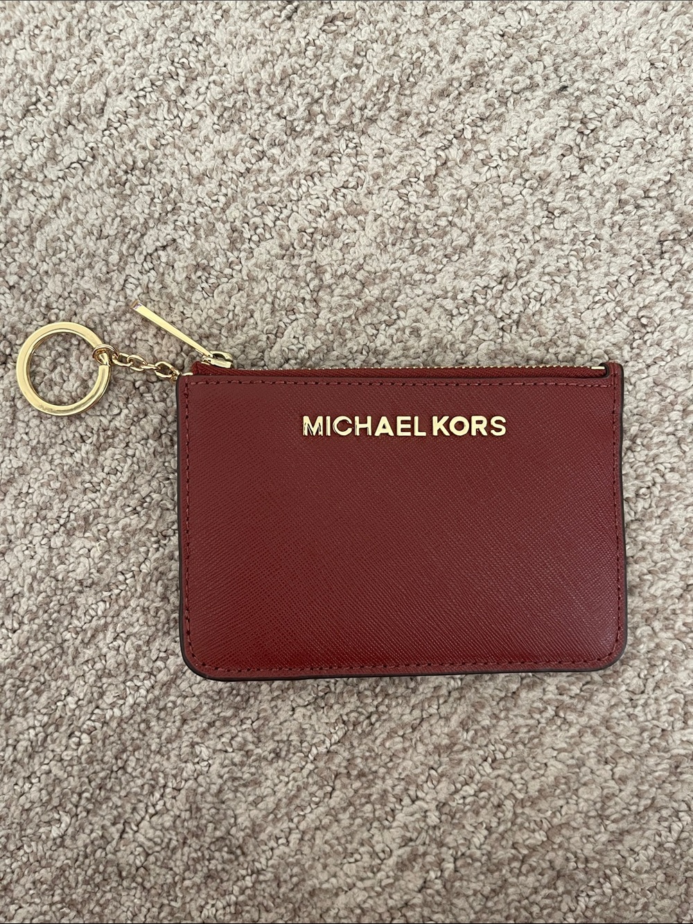 Michael Kors Red Saffiano Leather Card Holder with Key Ring